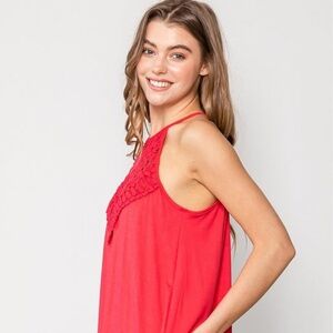 PLUS CROCHET LACE DETAIL TANK TOP WITH BACK KEYHOLE CORAL - NEW WITH TAGS